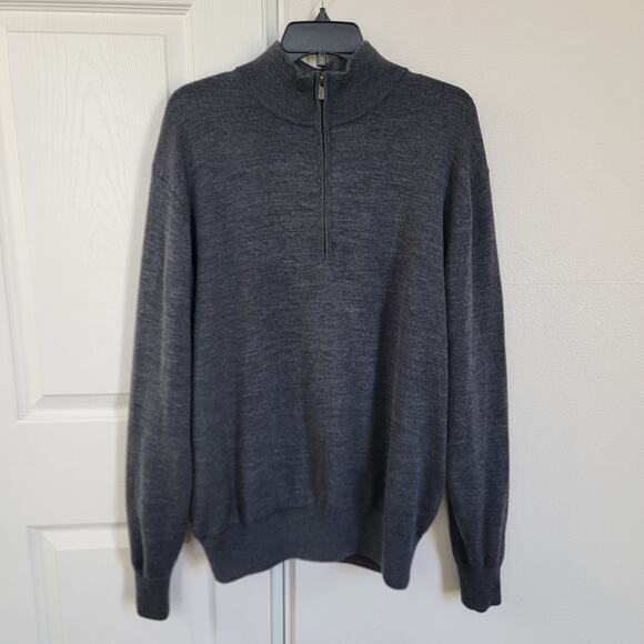 FootJoy FJ Pullover Sweater 1/4 Zip Gray 100% Wool‎ Lined Golf EUC Mens Large - Picture 1 of 16